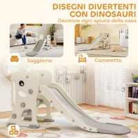 AIYAPLAY Scivolo per Bambini Pieghevole con Canestro e Palla da Basket, in PP e HDPE, 146x52x65 cm, Grigio e Crema(m-7)