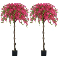 HOMCOM Set of 2 Decorative Artificial Plants, Murraya Flowers in Pots, Fake Plants for Home Indoor Decor, 120cm, Red(m-10)