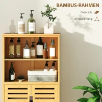 kleankin Badezimmerschrank aus Bambus, mit Lamellentüren, 2 Regale, 1 Schrank, 50 cm x 29 cm x 92 cm, Natur(m-5)