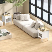 HOMCOM Set 2 Comodini con Cassetto e Ripiano Aperto in Legno, 45x40x55 cm, Bianco e Rovere(m-8)