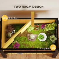 PawHut Wooden Tortoise House with Storage Shelf, Clear Observation Windows, Lamp Holder, Openable Top, Built-in Tray, Yellow(m-6)