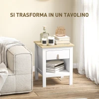 HOMCOM Set 2 Comodini con Cassetto e Ripiano Aperto in Legno, 45x40x55 cm, Bianco e Rovere(m-6)