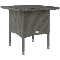 Outsunny Rattan Side Table, Outdoor Coffee Table with Plastic Board Under the Full Woven Table Top for Patio, Garden, Balcony, Grey(m-1)