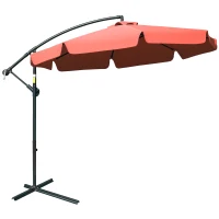 Outsunny Sombrilla de Jardín Ø265 cm Parasol Excéntrico con Techo Inclinable Manivela 8 Costillas de Metal y Base Cruzada Protección Solar para Terraza Balcón Exterior Rojo Vino(m-10)