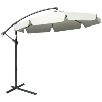Outsunny 2.7m Garden Banana Parasol Cantilever Umbrella with Crank Handle and Cross Base for Outdoor, Hanging Sun Shade, Cream White(m-10)