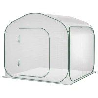 Outsunny Serre de jardin PE, pop-up, serre de balcon, bâche renforcée 140 g/m², châssis en acier, porte zippée enroulable, pour légumes plantes fleurs, intérieur et extérieur, 208x208x195cm, blanc(m-1)