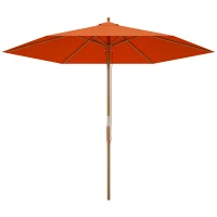 Outsunny 2.5m Wood Garden Parasol Sun Shade Patio Outdoor Wooden Umbrella Canopy, Table Market Umbrella with Vent, 38mm Pole, Rope Pulley Mechanism, Orange(m-10)