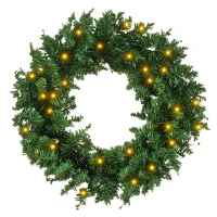 HOMCOM 55CM Pre-lit Christmas Wreath with 50 Warm White LED Ideal Xmas Artificial Door Decoration(m-10)