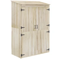 Outsunny Armoire de jardin armoire de rangement en bois 2 étagères 2 portes toit incliné 120 x 57 x 183 cm bois naturel(m-11)