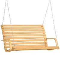 Outsunny Banc Suspendu 2 places balancelle de jardin en bois assise et dossier à lattes chaînes incluses naturel(m-9)