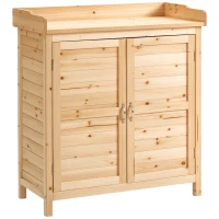 Outsunny Armario de Jardín de Madera Armario Exterior con 2 Puertas Estante Patas Elevadas para Terraza Patio 83x40x92 cm Natural(m-10)