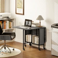 HOMCOM Table pliante de cuisine extensible salle à manger sur roulettes jusqu'à 6 personnes étagère intégrée, 6 roues, Gris(m-8)