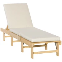 Outsunny Tumbona de Madera Plegable con Respaldo Ajustable en 4 Posiciones Cojín Extraíble Carga 113 kg para Jardín Terraza Camping Exterior 195x59x30 cm Natural(m-1)