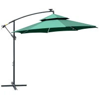 Outsunny 3m LED Light Overhanging Parasol - Green(m-10)