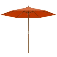 Outsunny 2.5m Wood Garden Parasol Sun Shade Patio Outdoor Wooden Umbrella Canopy, Table Market Umbrella with Vent, 38mm Pole, Rope Pulley Mechanism, Orange(m-1)
