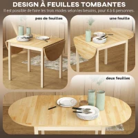 HOMCOM Table de salle à manger pliante ovale en bois massif 2 abattants peu encombrante 140L x 70l x 75H cm(m-5)