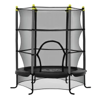 HOMCOM Kindertrampolin, mit Sicherheitsnetz, Randabdeckung, Stahlrahmen, bis 50 kg, 3-10 Jahre, schwarz, Ø160 x 163 cm(m-1)
