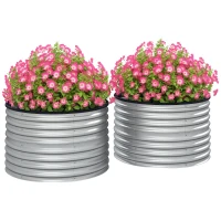 Outsunny Lot de 2 jardinières surélevées kit de jardinière ronde surélevée fonds ouverts acier galvanisé 90 x 90 x 56 cm argent(m-10)