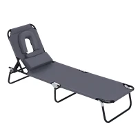 Outsunny Bain de soleil chaise longue pliante avec appuie-tête, trou de lecture, transat inclinable 4 positions en Oxford 600D, transat jardin extérieur camping piscine terrasse, 190x56x28cm, gris(m-1)