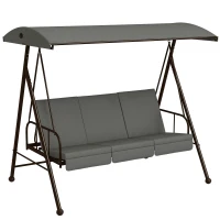 Outsunny Balancelle de jardin convertible 3 places grand confort avec 3 coussins toit réglable acier polyester gris(m-10)
