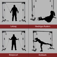 SPORTNOW Crossover-Fitnessgestell, Kabelzugsystem, für 1 oder 2 Personen, Stahl, Kunststoff, Schwarz(m-4)