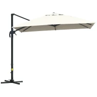 Outsunny Ombrellone a Sbalzo 3x3 m Inclinabile con Manovella e Base a Croce, in Acciaio e Poliestere, Bianco Crema(m-1)