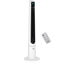 HOMCOM Ventilator Turn cu 3 Moduri și 3 Viteze cu Cronometru 12h, Ventilator de Podea ABS cu Telecomandă, Ø32x118.2 cm, Alb