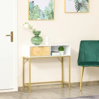 HOMCOM Mesa consola com gaveta e prateleira aberta Estilo moderno Móveis de Corredor Sala de estar 80x30x80,5 cm Ouro branco(m-10)