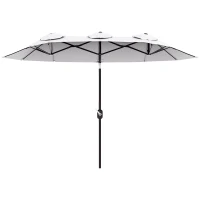 Outsunny Ombrellone da Giardino Doppio Inclinabile con Apertura a Manovella, 295x152x222cm, Bianco(m-1)