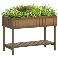 Outsunny Jardinière sur Pieds carré Potager étagère dim. 110L x 46l x 76H cm 8 Compartiments Inserts d'irrigation Bois de Sapin(m-10)