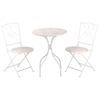 Outsunny Ensemble de jardin bistro 3 pièces 2 chaises pliantes et table ronde en métal époxy et plateau mosaïque - blanc(m-12)