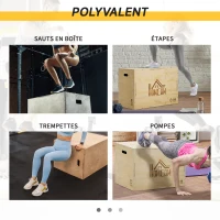 Box jump pliométrie 3 en 1 - Collaboration Aosom.fr x FFHandball - saut musculation fitness 61x51x76cm bois(m-7)