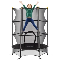 HOMCOM Trambulină pentru Copii 3-10 Ani cu Plasă de Siguranță, Suprafață Elastică cu Bare Capitonate, Ø163x190 cm, Negru(m-1)