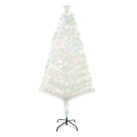 HOMCOM 5 Feet Prelit Artificial Christmas Tree with Fiber Optic LED Light, Holiday Home Xmas Decoration, White(m-1)
