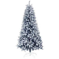 HOMCOM 6ft Flocked Artificial Christmas Tree with 700 Snow Frosted Tips, Metal Stand, Snowy Hinged Xmas Tree, Blue(m-10)