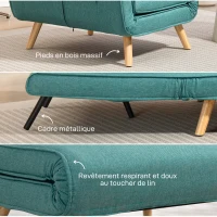 HOMCOM Fauteuil convertible 1 place canapé-lit clic-clac 3 en 1 avec dossier réglable en 5 positions, oreiller inclus, vert(m-7)