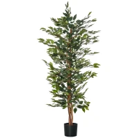 HOMCOM Künstlicher Ficus-baum groß 150 cm Kunstbaum, Kunstpflanze, Plastik Künstliche Pflanzen im Topf, Fake Plant wie echt für Wohnzimmer Schlafzimmer Büro Garten Moderne Dekoration Geschenk(m-1)