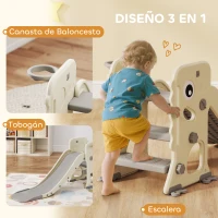 AIYAPLAY Tobogán Infantil con Diseño de Dinosaurio Canasta y Escalera para Niños de 2-5 Años para Interior 146x52x65 cm Crema(m-5)