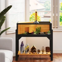 PawHut Wooden Tortoise House with Storage Shelf, Clear Observation Windows, Lamp Holder, Openable Top, Built-in Tray, Yellow(m-9)