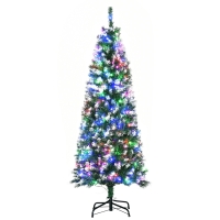 HOMCOM 5FT Tall Prelit Pencil Slim Artificial Christmas Tree with Realistic Branches, 250 Colourful LED Lights and 408 Tips, Xmas Decoration, Green