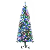 HOMCOM 5FT Tall Prelit Pencil Slim Artificial Christmas Tree with Realistic Branches, 250 Colourful LED Lights and 408 Tips, Xmas Decoration, Green(m-1)