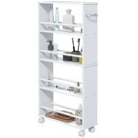 HOMCOM Chariot de rangement à 4 niveaux, desserte à roulettes avec poignées, desserte étroite, 45 x 15 x 91 cm, blanc(m-1)
