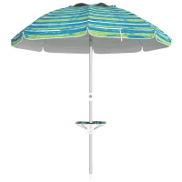 Outsunny Sombrilla de Playa Ø190x215 cm con Reclinación 45° Altura Ajustable y Mesa con Portavasos Anti-UV Impermeable Multicolor(m-10)