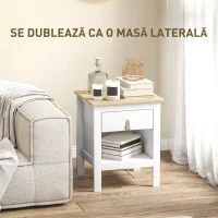 HOMCOM Set 2 Noptiere cu Sertar și Raft Deschis din Lemn Alb și Stejar(m-6)