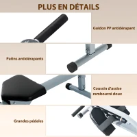 HOMCOM Rameur hydraulique à 12 niveaux de résistance, rameur d'appartement avec écran LCD, pédale antidérapante, charge 100 kg, pour maison, salle de gym, l'équipement d'entraînement d'intérieur, noir(m-6)