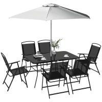 Outsunny Set da Giardino con Tavolo da Pranzo, 6 Sedie Pieghevoli e Ombrellone a Manovella, Grigio e Nero(m-1)