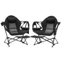 Outsunny 2 Mecedora Jardín Exterior con Reposapiés Reposacabezas Portavasos Bolsillos y Bolsa de Transporte Carga 120 kg Negro(m-10)
