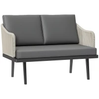 Outsunny Canapé de jardin 2 places avec coussins en résine tressée, canapé d'extérieur cadre en acier 110 x 70 x 72 cm gris foncé(m-10)