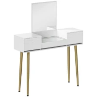 HOMCOM Tocador de Maquilhagem com Espelho Bancada de Vidro 3 Gavetas Mesa de Maquilhagem Moderna 105,5x30x130,5 cm Branco(m-1)