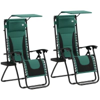 Outsunny Zero Gravity Lounger Chair Set of 2, Folding Reclining Patio Chair with Shade Cover, Padded Seat, Cup Holder, Soft Cushion and Headrest for Poolside, Camping, Green(m-10)